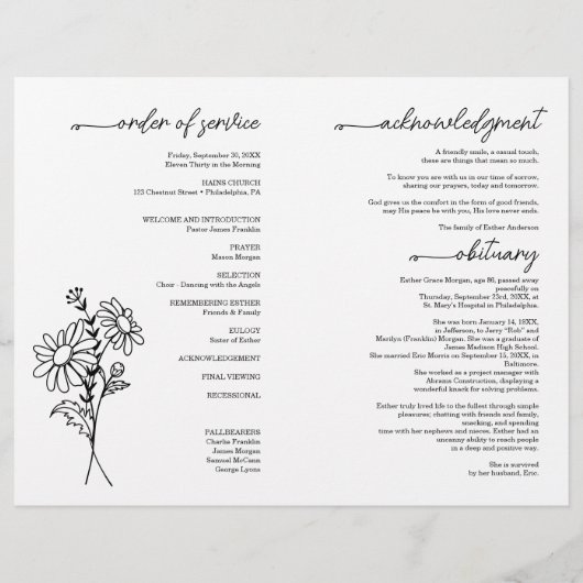 April Geboortemaand Bloemenbegrafenisprogramma Flyer (Achterkant)