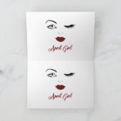 April Girl Eyes Cute Red Lips Wink Birthday Kaart (Binnen)