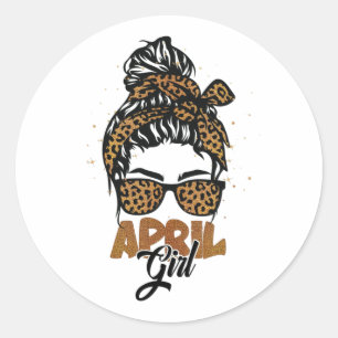 April Girl Messy Hair Sunbril Leopard Lady Ronde Sticker