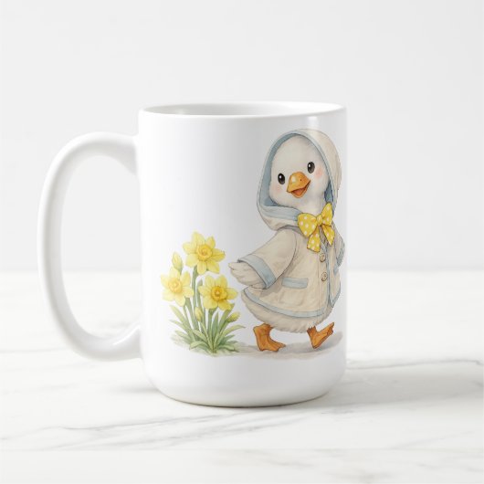 April Goose daffodils cute valentine illustration Koffiemok (Links)