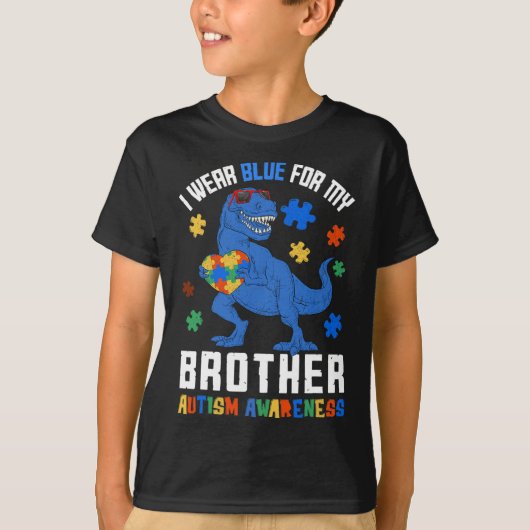 April ik Draag blauw voor Broeder dinosaur autism  T-shirt (Voorkant)