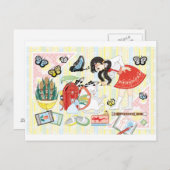 April illustration "Cat and school bag" Briefkaart (Voorkant / Achterkant)