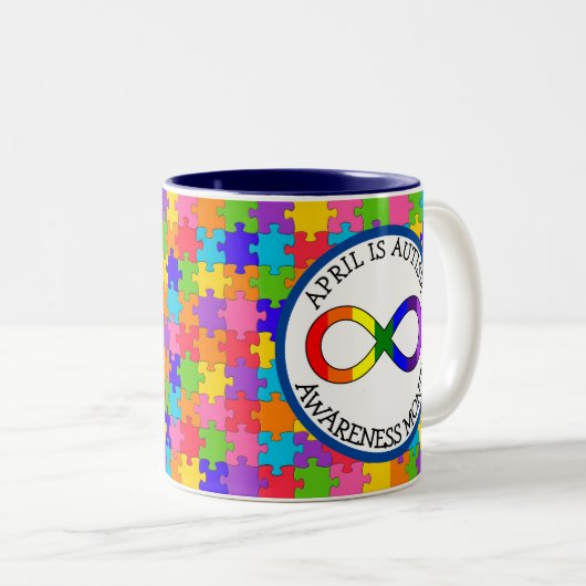April is Autism Awareness Maand Tweekleurige Koffiemok (Voorkant rechts)