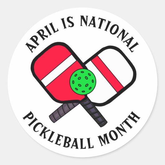 April is Nationale Pickleball-maand Ronde Sticker (Voorkant)