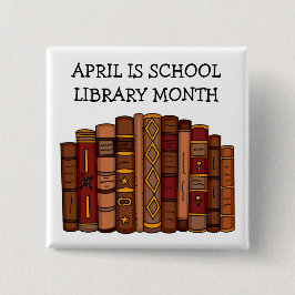 April is schoolbibliotheekmaand vierkante button 5,1 cm