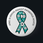 April is Sexual Assault Awareness Month | Teal Ronde Button 5,7 Cm<br><div class="desc">A teal ribbon with white and black flowers sexual assault awareness ribbon to ear in April.</div>