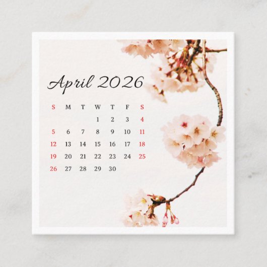 April Kalender 2026 Vierkante Visitekaartje (Voorkant)
