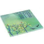 April Modern Green Landscape Natuur Painting Glazen Onderzetter<br><div class="desc">Schilderen van twee merels in een groen veld. Een haag komt in blad en verspreid met bloesem,  en op de achtergrond staan enkele bomen aan de rand van het bos. Originele kunst van Nic Squirrell.</div>