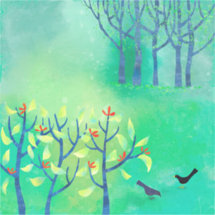 April Modern Green Landscape Natuur Painting Sticker