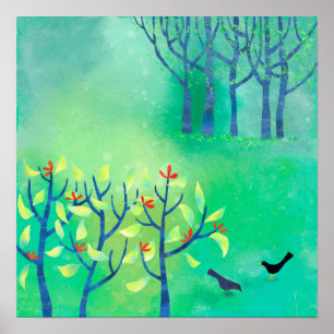 April Modern groen landschap natuur schilderij Poster