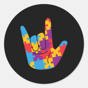 April Nationale Autisme Bewustzijn Maand ASL Liefd Ronde Sticker