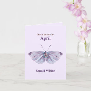 April Paarse Kleine Witte Diamanten Vlinder Kunst Kaart