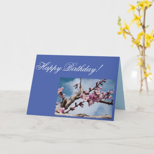 April Peach Blossom Photo Birthday Sjabloon Kaart (Gele Bloem)