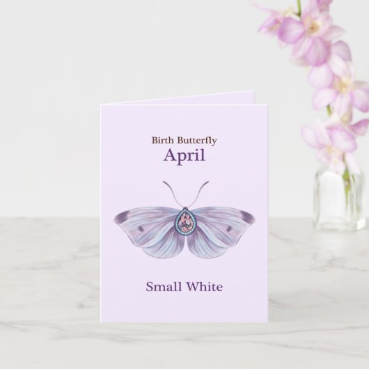 April Purple Small White Diamond Butterfly Art Kaart (Orchidee)