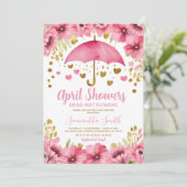 April-regens brengen May Bloemen Roze Paraplu Kaart (Staand voorkant)