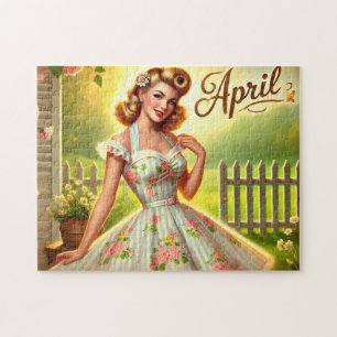 April Retro Blonde Pin-Up Lente Meisje  Legpuzzel