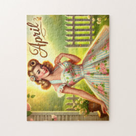 April Retro Blonde Pin-Up Lente Meisje Legpuzzel