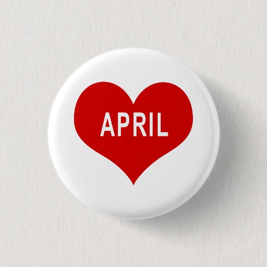 APRIL Rode Liefdes Hart Knop Ronde Button 3,2 Cm (Voorkant)