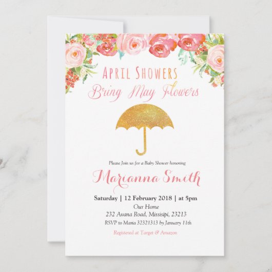 April Shower brengt May Flowers nodiging. Kaart (Voorkant)