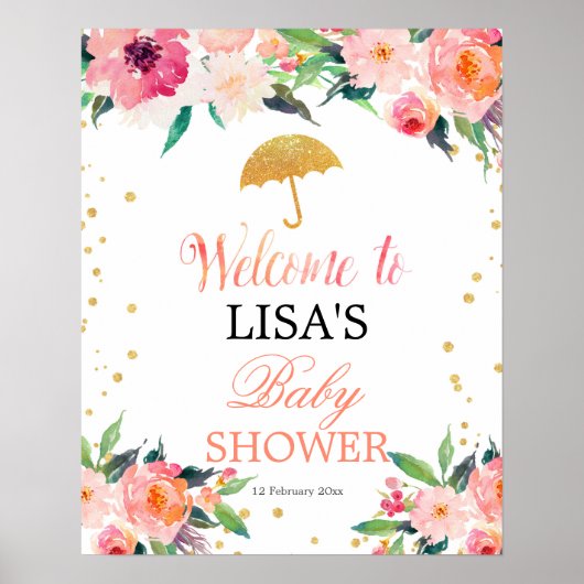April Shower Umbrella Floral welkomstteken Poster (Voorkant)
