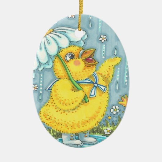 APRIL SHOWERS BABY CHICK SPRING ORNAMENT Oval (Voorkant)