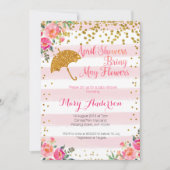 April Showers Baby shower Invitation Gold Pink Kaart (Voorkant)