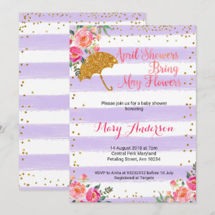 April Showers Baby shower Invitation Lila Paars Kaart