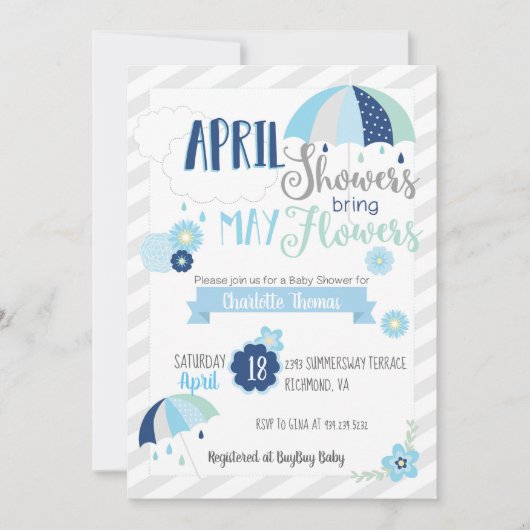 April Showers Baby shower Uitnodiging (Voorkant)