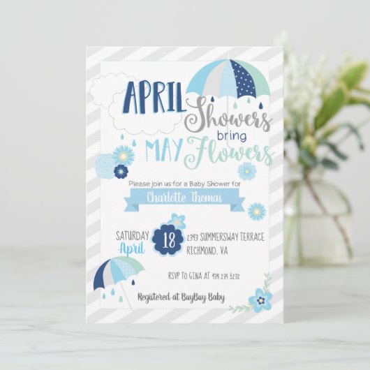 April Showers Baby shower Uitnodiging (Staand voorkant)