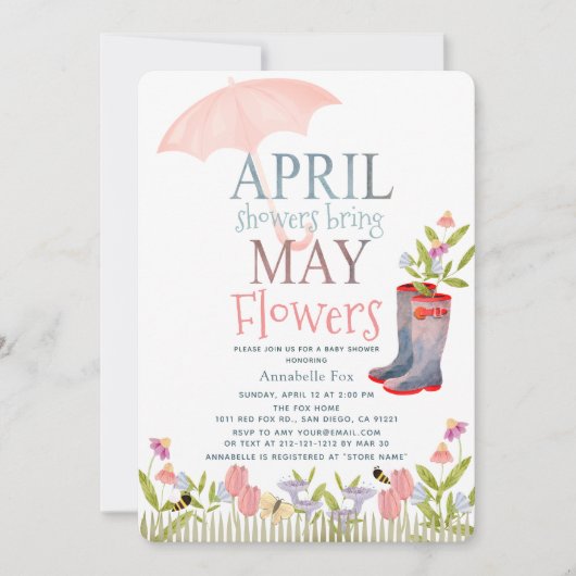 April Showers brengen May Flowers Baby shower Invi Kaart (Voorkant)