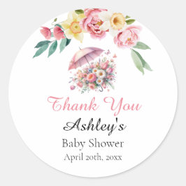 April Showers brengt May Flowers Baby shower-gunst Ronde Sticker