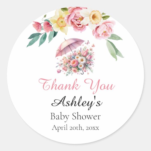 April Showers brengt May Flowers Baby shower-gunst Ronde Sticker (Voorkant)