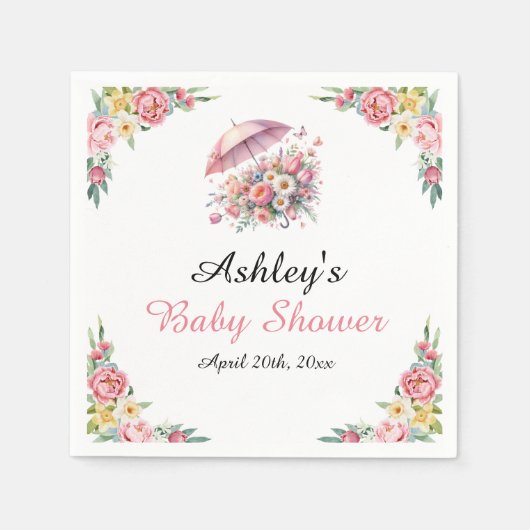 April Showers brengt mei Flowers Baby shower Servet (Voorkant)