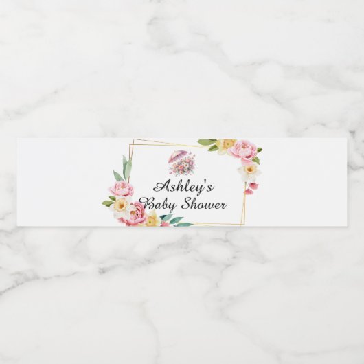 April Showers brengt mei Flowers Baby shower Waterfles Etiket (Enkel label)