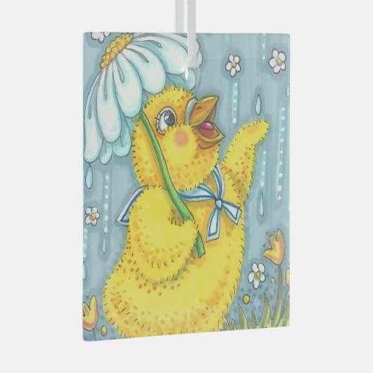 APRIL SHOWERS CUTE BABY CHICK & SPRING FLOWER GLAS ORNAMENT (Voorkant Rechts)