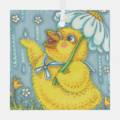 APRIL SHOWERS CUTE BABY CHICK & SPRING FLOWER GLAS ORNAMENT (Achterkant)