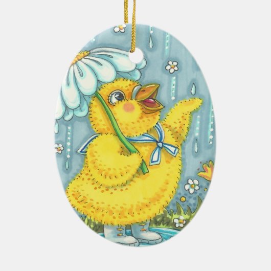 APRIL SHOWERS, CUTE SPRING EASTER CHICK ORNAMENT (Achterkant)