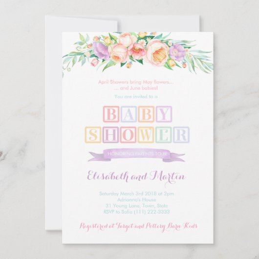 April Showers May Flowers Baby Shower Invitations Kaart (Voorkant)