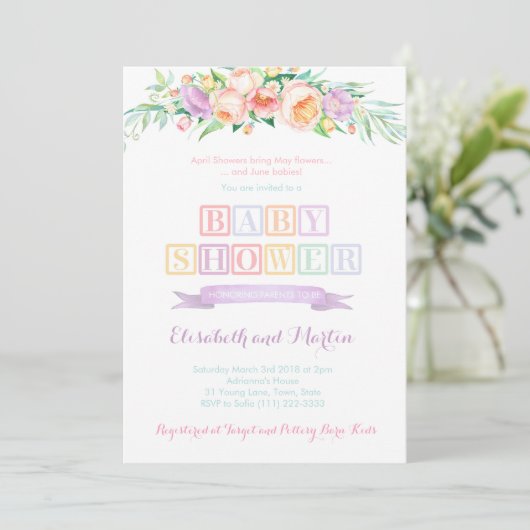 April Showers May Flowers Baby Shower Invitations Kaart (Staand voorkant)