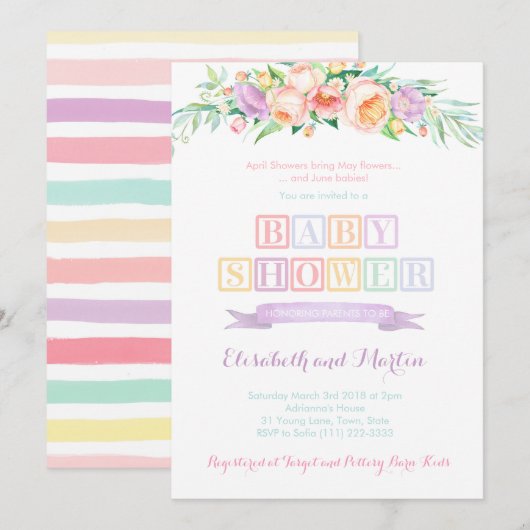 April Showers May Flowers Baby Shower Invitations Kaart (Voorkant / Achterkant)