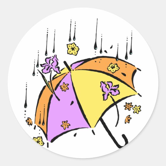 April Showers Paraplu Ronde Sticker (Voorkant)