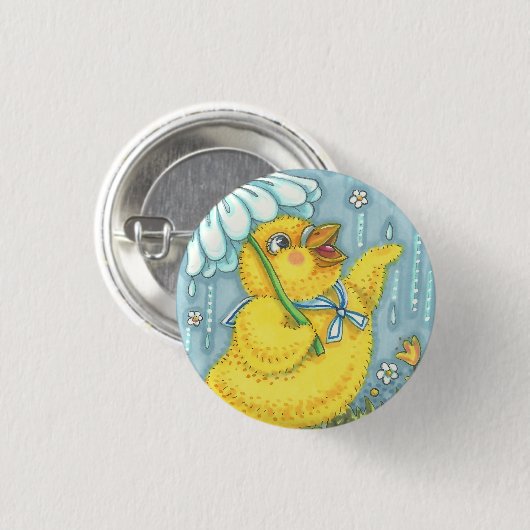 APRIL SHOWERS SPRING CHICK, EASTER BUTTON Round (Voorkant /achterkant)