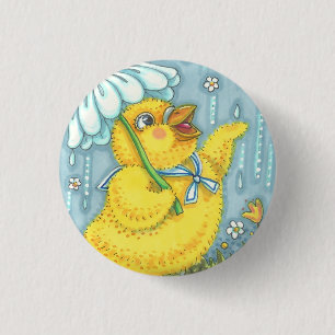APRIL SHOWERS SPRING CHICK, EASTER BUTTON Round