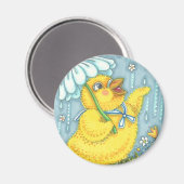 APRIL SHOWERS SPRING CHICK MAGNET Round (Voorkant / Achterkant)