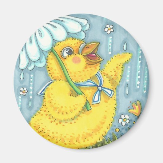 APRIL SHOWERS SPRING CHICK MAGNET Round (Voorkant)