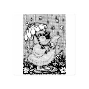 APRIL SHOWERS, SPRING CHICK RUBBER STEMP RUBBERSTEMPEL
