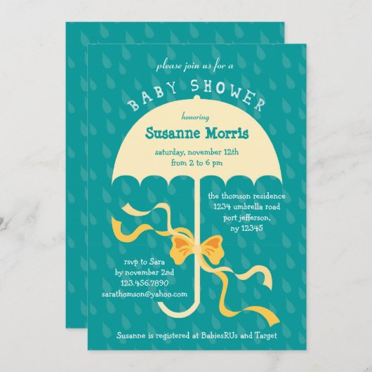 "April Showers" Umbrella Baby shower Uitnodiging (Voorkant / Achterkant)