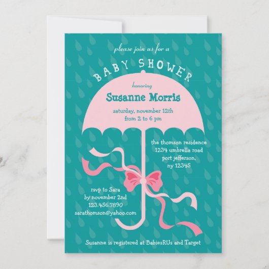 "April Showers" Umbrella Girl Baby shower Invitati Kaart (Voorkant)