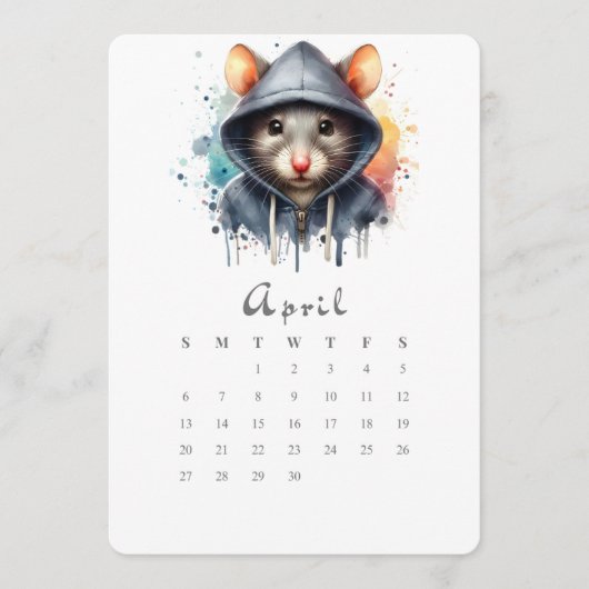 April Stand-alone Kalender Muis Splash Art Menu (Voorkant)