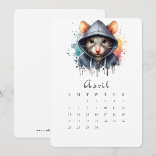 April Stand-alone Kalender Muis Splash Art Menu (Voorkant / Achterkant)